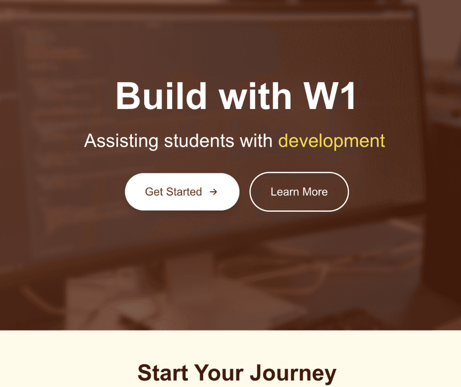 Image of W1 Website landing page.